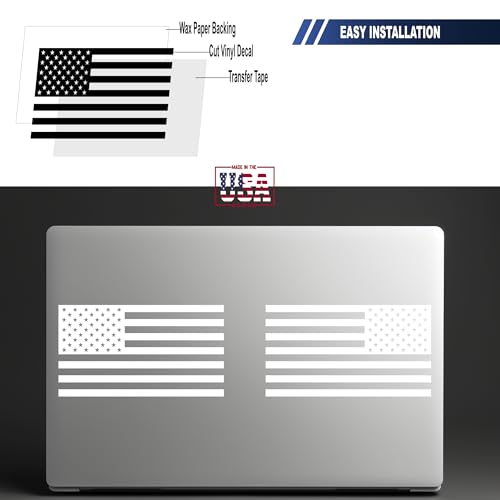Image of American USA Flag Subdued Vinyl Sticker Decal Die Cut (Pair of 2) Tactical Military Flags Great for Car Truck Window Bumper Laptop Hard Hat Tumblers Helmet (5in x 3in, White)