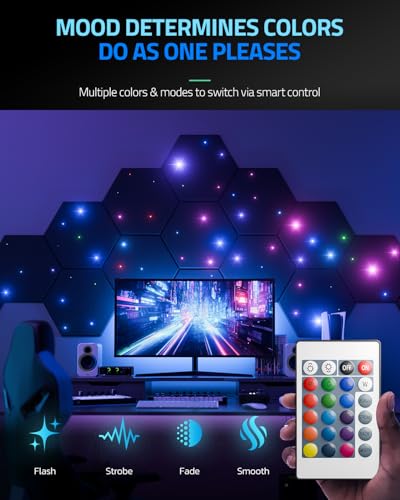 Zensonic 12 Pack Self-Adhesive Sound Proof Foam Panels For Walls 12 Inch X 10 Inch X 0.4 Inch - Hexagon Acoustic Panels With Fiber Optic Starlight, Stylish Soundproof Wall Panels Absorb Noise And Wall Decor Black thumb #4