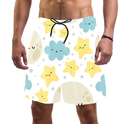Short de bain homme lune motif constellation maillot léger avec filet élastique