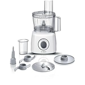 Bosch Robot da Cucina Multifunzione Compatto MCM3100W, Oltre 20 Funzioni, 800 W, 2 Velocità, Ciotola 2,3 l, Tanti Accessori Inclusi per Affettare, Tagliare, Grattugiare, Impastare e Montare, Bianco