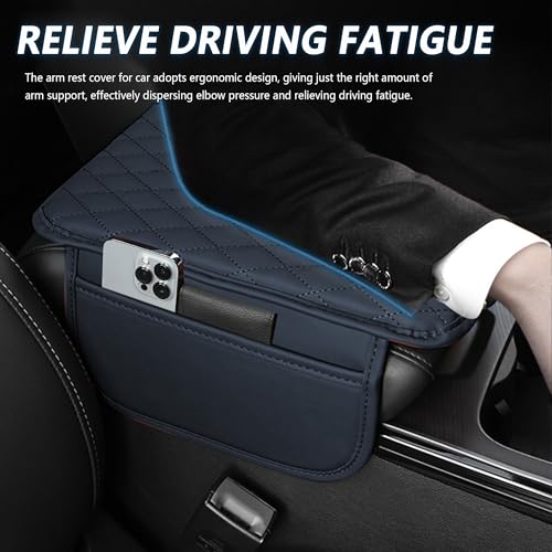 Image of Stacool Upgraded Car Center Console Cover,Microfiber Leather Car Armrest Cover Cushion with 2 Storage Bags,Universal Car Armrest Storage Box (Blue)