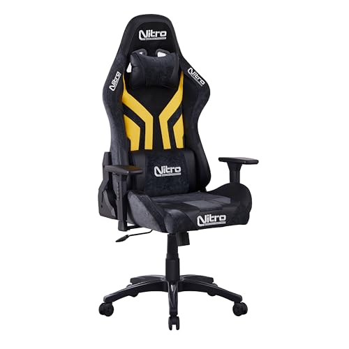Nitro - Sedia Gaming In Tessuto Scamosciato E Similpelle Reclinabile 155° Con Cuscino Lombare E Cervicale, Sedia Da Gaming Ergonomica Con Braccioli 3D Regolabili Modello Flyco (Giallo/Nera)