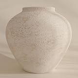 SilkSerenade Large White Round Vase for Flowers & Table Centerpieces - 11 Inch Rustic Textured Earthy Stone Look, Matte Big Vessel Decorative Arina Modern Farmhouse Wabi Sabi Decor Living Dining Room