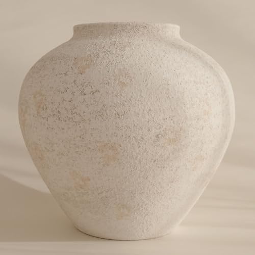 SilkSerenade Large White Round Vase for Flowers & Table Centerpieces
