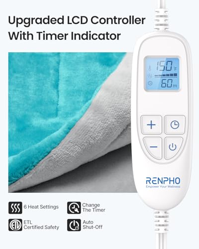 Image of RENPHO Heating Pad for Back, Mothers Day Gifts for Mom & Birthday Gifts for Men Women, FSA Eligible & HSA Store, Weighted Electric Heat Pad for Neck and Shoulder, ETL Certified, 24 inchx33 inch, Gray Green