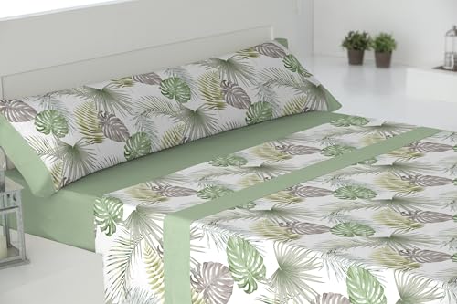 Cisne Rojo Juego Sábanas Poliéster Algodón para Cama 180 cm. Color Verde. Modelo Hawai. (200063-180-V)