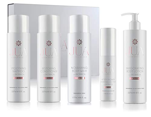 JUA Essentials - Premium Hair & Skin Care Collection - Gift Set with Nourishing Body Wash, Revitalizing Shampoo, Restoring Conditioner, After-Shower Hydrating Oil & Moisturizing Lotion By Hill Harper.