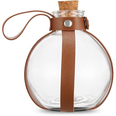 Cosmic Chameleon Glass Potion Bottles with Cork, Bottles prop, Dark Magic Potion bottles with Faux Leather Harness, Brown Belt with Holster Loop Cover