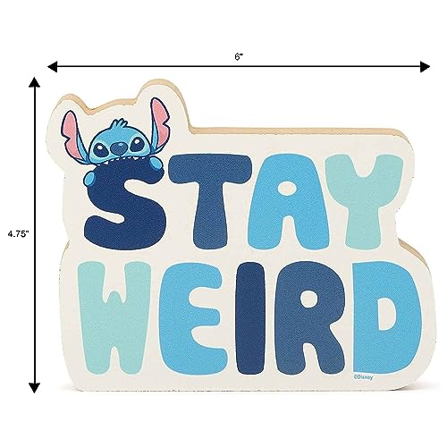 Image of Disney Lilo and Stitch Shelf Sitter Decor | Stay Weird Chunky Wood Block Cutout for Kids' Bedroom, Play Room or Office