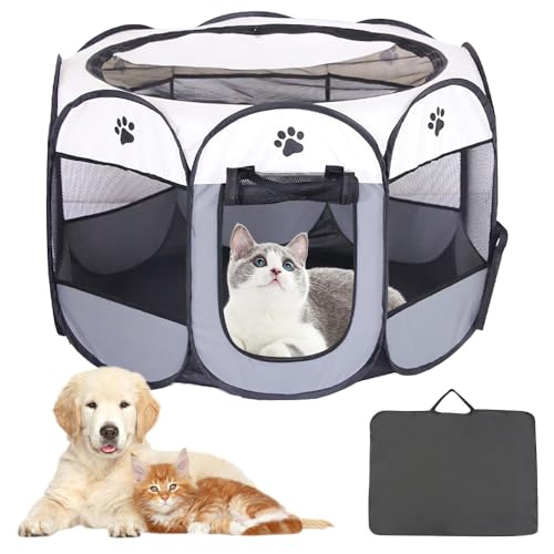 LUFEIS Parque para Perros, Parque Plegable para Perros, Impermeable Parques De Juego De Tela Oxford, Parques Plegable para Mascotas, para Cachorros, Gatos, Perross,Conejos,Interior y Exterior (Gris)