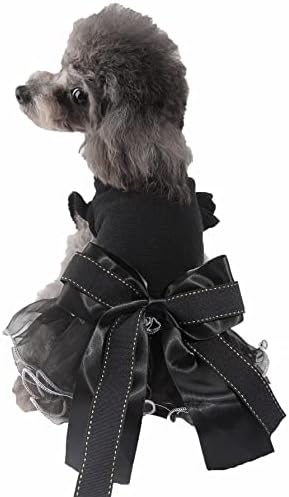 QWINEE Elegant Party Dog Dress Bow Decor Cat Dress Stretchy Dog Princess Dress Mesh Tutu Puppy Skirt Wedding Christmas New Year Dresses Outfits for Small Medium Large Dogs Cats Kitten Black XXXL