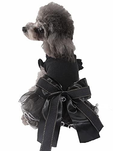 Qwinee Elegant Party Dog Dress Bow Decor Cat Dress Stretchy Dog Princess Dress Mesh Tutu Puppy Skirt Wedding Christmas New Year Dresses Outfits For Small Medium Large Dogs Cats Kitten Black Xxxl #TOP30