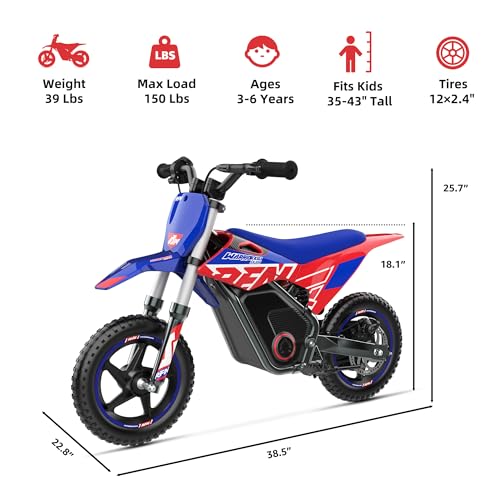Image of RFN SX-E250 36V Electric Bike, 400W Electric Motorcycle 15.5 mph Max Speed & 11.2 Mile Range, 3-Speed Off-Road Bike for Kids Ages 3-6
