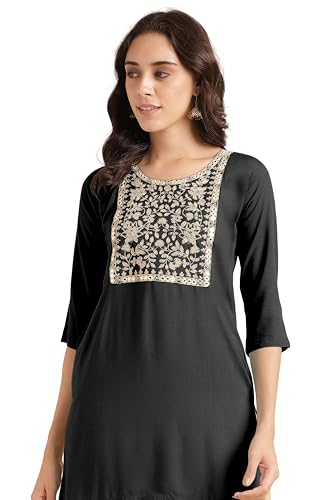 Image of MIRCHI FASHION Women's Straight Fit Rayon Sequins Embroidered and Polka Dots Printed Kurti Only