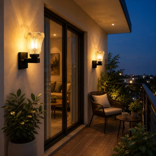 Image of Home Decor Wall Lights Glass Lamp Shade with Premium Finish & E27 Bulb Holder for Living Room, Bedroom, Balcony, Kitchen, Cafes | Decorative Night Lamps Fixtures | Elegant Wall Hanging Lights