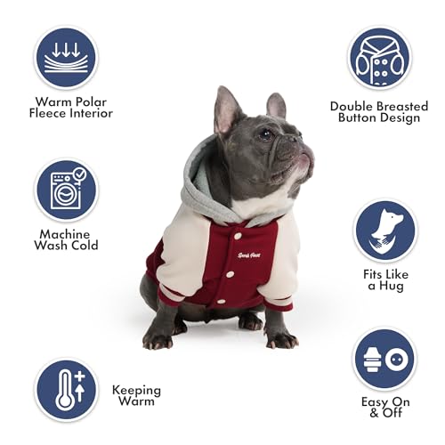 Image of Spark Paws Varsity Dog Hoodie - Premium Dog Sweater for Small, Medium, and Large Dogs | Warm Clothes for Pets, Winter Jacket Alternative - Red - M