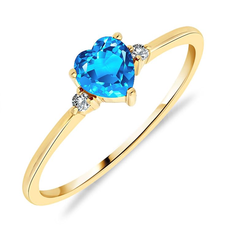 Bague Topaze Bleue Suisse et Diamants en Or Jaune Précieux 9K