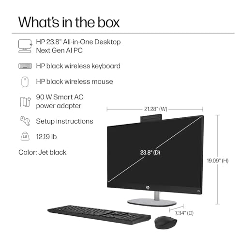 Image of HP 24 Copilot+ AIO (All-in-One) PC 23.8 inch Touch IPS FHD with Adjustable Tilt | AMD Ryzen AI 5 340, (Beats i7-1250U) 50 Tops AI, 32GB DDR5, 512GB PCIe SSD, WiFi 6, IR Webcam, Wireless KB /Mouse, Win 11 Home