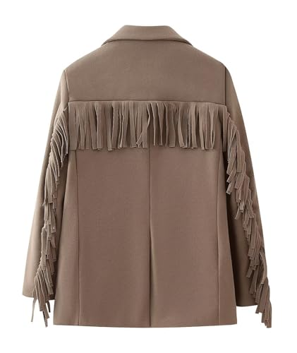 CHARTOU Women's Fashion Fringe Tweed Jacket Blazer Oversized Notched Lapel Single Breasted Back Slip Coats4