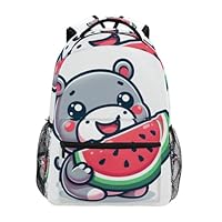 Cute Hippopotamus Holding A Sliced Watermelon School Backpack, Bookbag for Boys Girls Elementary School Casual Travel Bag Computer Laptop Daypack