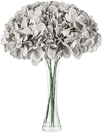 Lansdowns Silk Hydrangea Fake Flower 10pcs DIY Floral Artificial Flower with Stems for Wedding Office Shower Decor Hotel Banquet Home Decor (Grey)