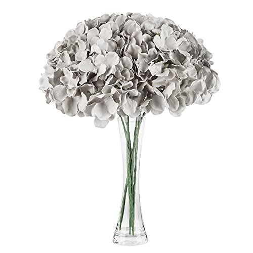 Lansdowns Silk Hydrangea Fake Flower 10Pcs Diy Floral Artificial Flower With Stems For Wedding Office Shower Decor Hotel Banquet Home Decor (Grey) #TOP24