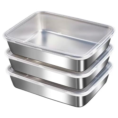 3 recipientes de acero inoxidable para almacenamiento de alimentos, recipientes para preparación de comidas, bandeja de cocina con tapas, placa de horno, sin BPA