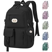 BECOJADDE Backpack School Bag Womens Girls with 15.6'' Laptop compartment, Water Resistant Rucksack with Coin Purse, Daypack for College, Work & Travel, Ideal for Teens & Students Black