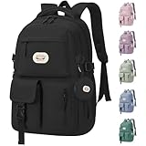 BECOJADDE Backpack School Bag Womens Girls with 15.6'' Laptop compartment, Water Resistant Rucksack with Coin Purse, Daypack for College, Work & Travel, Ideal for Teens & Students Black 25L