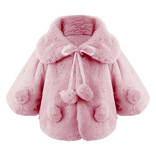 Jeatha Baby Girls Faux Fur Poncho Long Sleeve Coat Pearls Pom Pom Decor Cape Cloak Jacket Outerwear Tops Purple 6-12 Months #TOP30