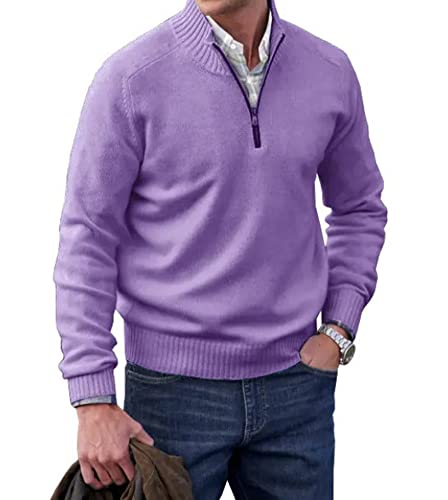 Men's Soft Sweaters Long Sleeve Knitted Casual Slim Fit Quarter Zip Pullover Mock Neck Polo Sweater