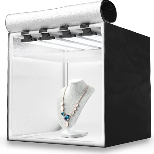 HAVOX – Estudio fotográfico HPB-40XD – Caja de luz portátil con Cuatro Tiras de LED inclinables – Lightbox de 40x40x40cm – Iluminación de 5500K – 26.000 lúmenes – Sistema antideslumbrante