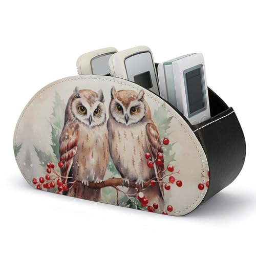 JKLQWH Remote Control Holder with 5 Compartments Two Owls on The Tree TV Remote Caddy Media Controllers Storage Box Desktop Organizer for Phone DVD Table Desk Office Supplies
