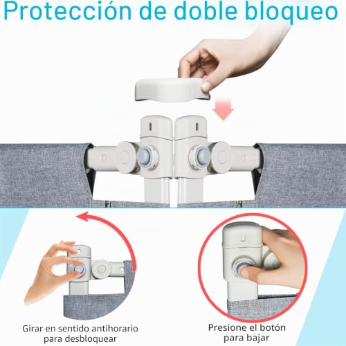 Barrera de cama para niños de 180 cm con elevación vertical gris para evitar caídas nocturnas 7