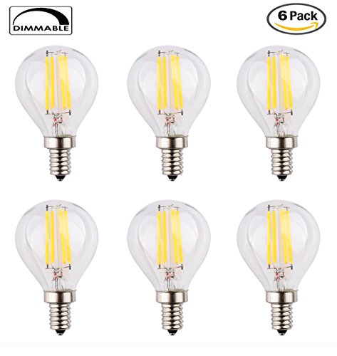 OPALRAY Dimmable G45(G14) Mini Globe LED Filament Tungsten Bulb, Warm White Light, 4W 400LM, 40W Incandescent bulb Replacement, E12 Base Candelabra Lamp, 6-Pack (Warm White-Clear Glass-6 Pack)