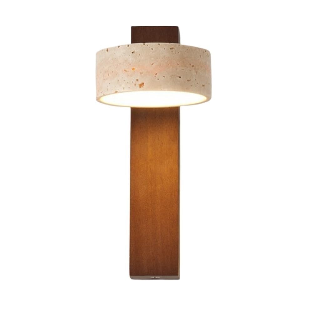 NHPJFDC Modern Travertine Wall Sconce Solid Wood LED Wall Light 3 Color Dimmable Natural Stone Wall Lamp for Bedroom Living Room Hallway Lighting Gallery Aisle 9 Inch Height