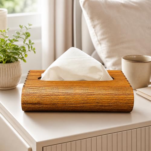 Image of Zesta Wooden Tissue Holder Dining Table Decor | Napkin Stand Kitchen Countertop | Paper Dispenser Case Car Interior | Decorative Wooden Artifact Home Accessory Organizer (Modern Brown)