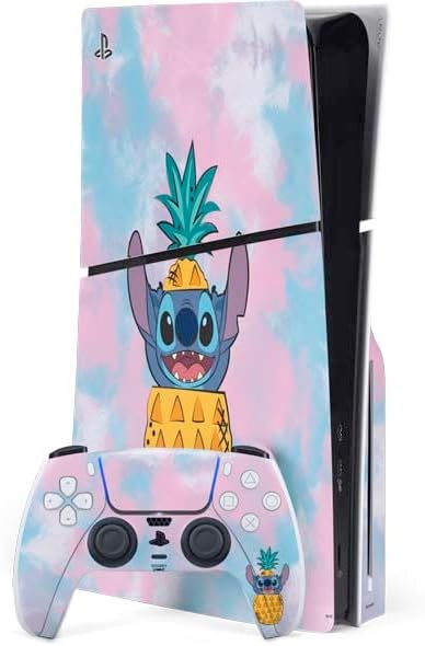 Skinit Decal Gaming Skin Compatible with PS5 Slim Disk Bundle - Officially Licensed Disney Lilo and Stitch Pineapple Stitch Design