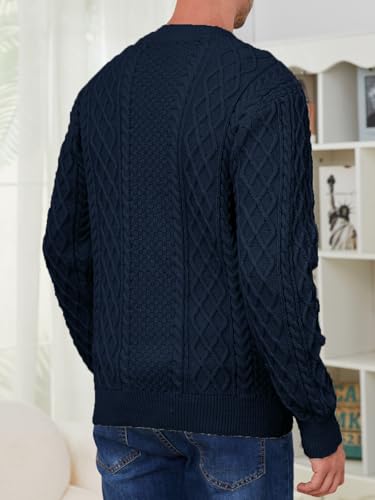 Men's Irish Knit Sweaters Cable Jacquard Pullover Sweater Unisex Woven Crewneck Knitted Top3