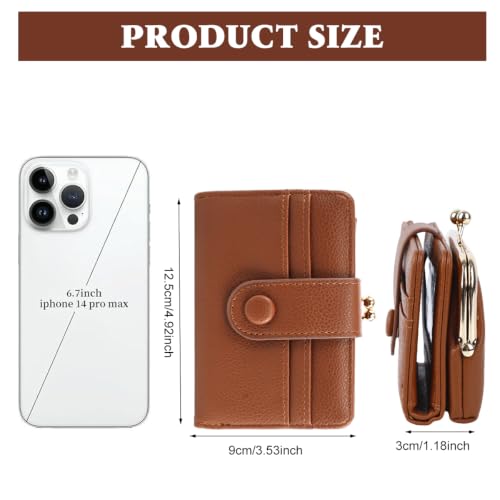 Image of PALAY Womens Leather Folding Wallet Compact PU Blocking Bifold Wallet with Card Slots Zipper Pocket and ID Window Brown for Daily Use and Travels