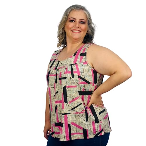 Blusa Feminina Plus Size Bata Regata Senhora Estampada