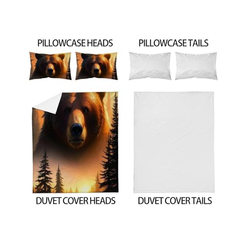 Housse de couette super king animaux lit enfant 260x220 fermeture éclair forest bear - 4