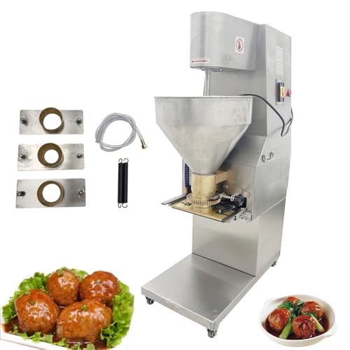 EQCOTWEA 110V 1100W Stainless Steel Meatball Forming Machine, 4 Dies (45/50/55/60mm), 260PCS/Min, Commercial Electric Meatball Maker, Vertical Automatic Meatballs Former for Large Porkballs Beefballs