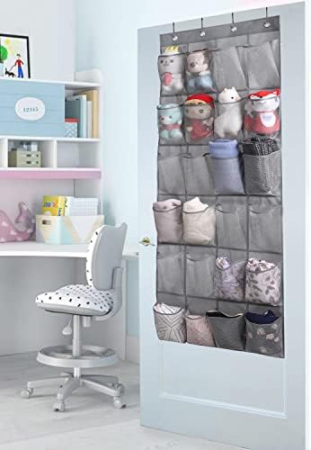MISSLO Hanging Shoe Rack Over Door Shoe Storage Organiser Holder Tidy with 24 Large Mesh Pockets Shoe Hanger, Grey