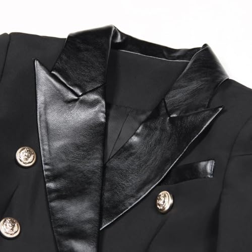 Autumn Winter PU Leather Long Sleeve Lapel Double Breasted Suit Jacket Blazers Women4