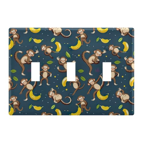 Light Switch Cover Cute Monkey Banana Wall Plates for Electrical Outlets 3 Gang 202a8962