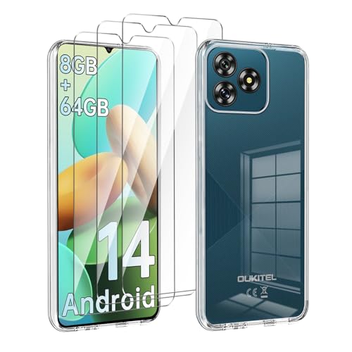 LYZXMY case for Oukitel C53 (6.6") transparent mobile phone case + 3 pieces tempered glass protective film, case soft silicone TPU protective cover