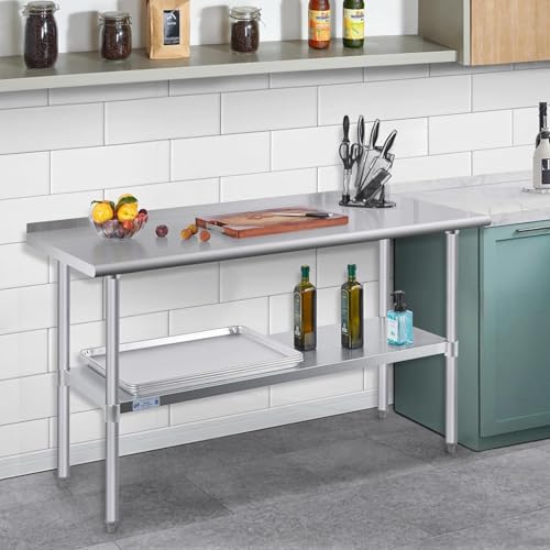 Hally Sinks & Tables HStainless Steel Table for Prep & Work 24 x 72 Inches, NSF Commercial Heavy Duty Table with Undershelf and Backsplash for Restaurant, Home and Hotel - Thumbnail 2