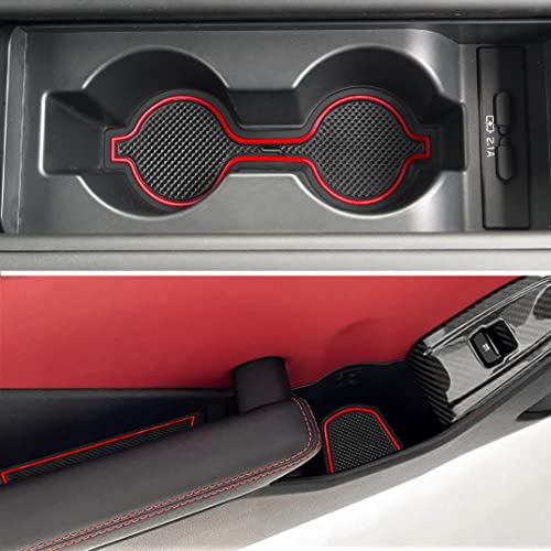 Auovo Cup Holder Insert Liners Compatible with Toyota GR86 & for Subaru BRZ Accessories 2026 2025 2024 2023 2022 Anti Dust Custom Fit Door Pocket Liner Center Console Interior Mats 6pcs (Red Trim)