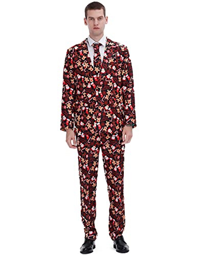 Padama Christmas Suit for Men Costume Adult Ugly Funny Party 3PCS Men's Jacket Outfit Cosplay with Tie and Pants